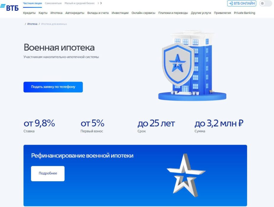 условия военной ипотеки в ВТБ банке