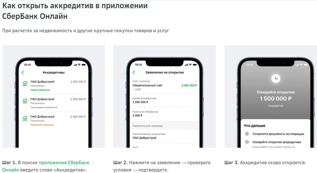 открыть аккредитив онлайн в Сбере