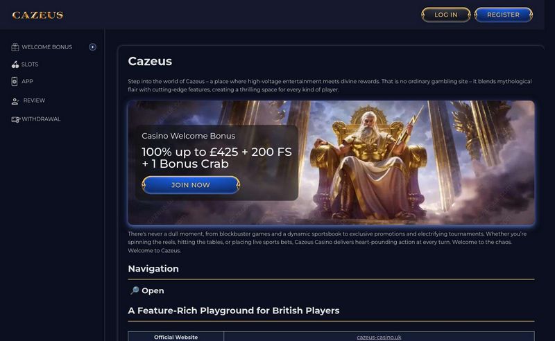 Avis sur le site web de Cazeus Gambling Establishment